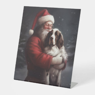 Springer Spaniel Santa Claus Festive Christmas Pedestal Sign