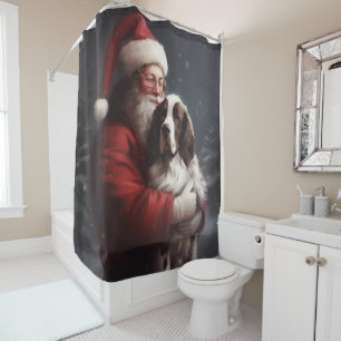 Springer Spaniel Santa Claus Festive Christmas Shower Curtain