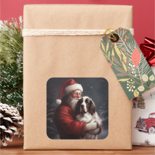 Springer Spaniel Santa Claus Festive Christmas Square Sticker