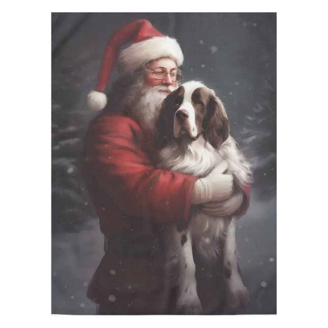 Springer Spaniel Santa Claus Festive Christmas Tablecloth (Front)