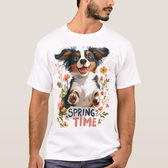 Springer Spaniel - Spring Time Cartoon Design T-Shirt (Front)