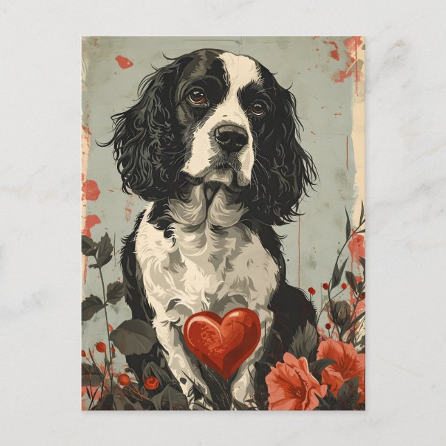 Springer Spaniel Vintage Valentine's Day  Postcard (Front)