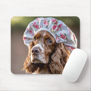 Springer Spaniel Wearing a Shower Cap  Mouse Pad
