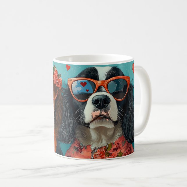Springer Spaniel with Heart Roses Valentine's Day Coffee Mug (Front Right)