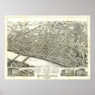 Springfield Mass. 1875 Antique Panoramic Map Poster