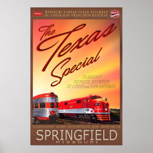 Springfield Missouri Texas Special Retro Train Poster