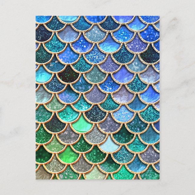 Springlike multicolor Glitter Mermaid Scales Postcard (Front)