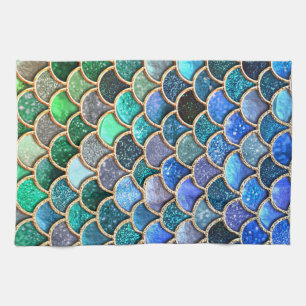 Springlike multicolor Glitter Mermaid Scales Tea Towel