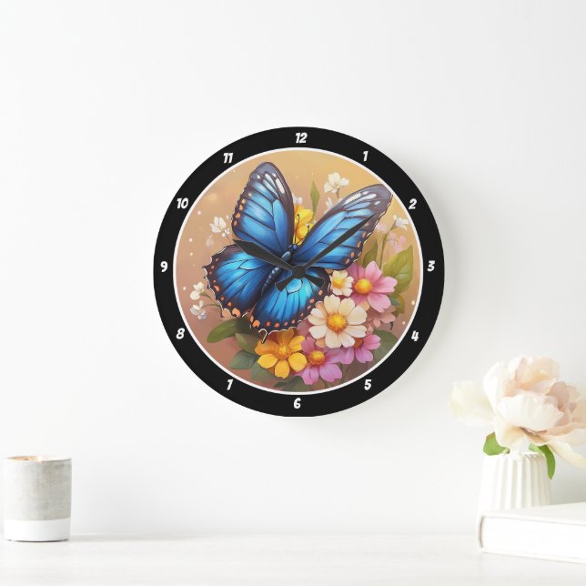 Spring's Whisper" - Blue Butterfly Floral Large Clock (Home)