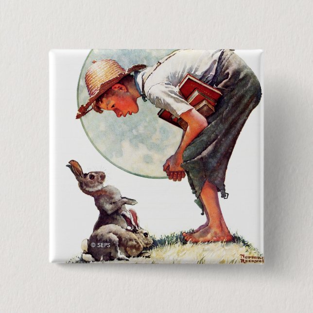 Springtime, 1935 boy with bunny 15 cm square badge (Front)