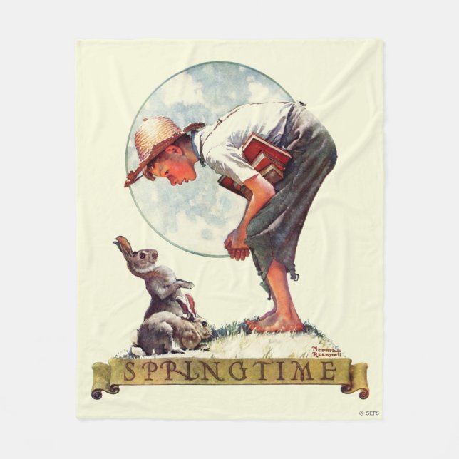 Springtime, 1935 boy with bunny fleece blanket (Front)