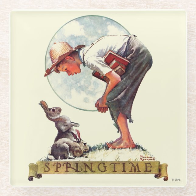 Springtime, 1935 boy with bunny glass coaster (Front)