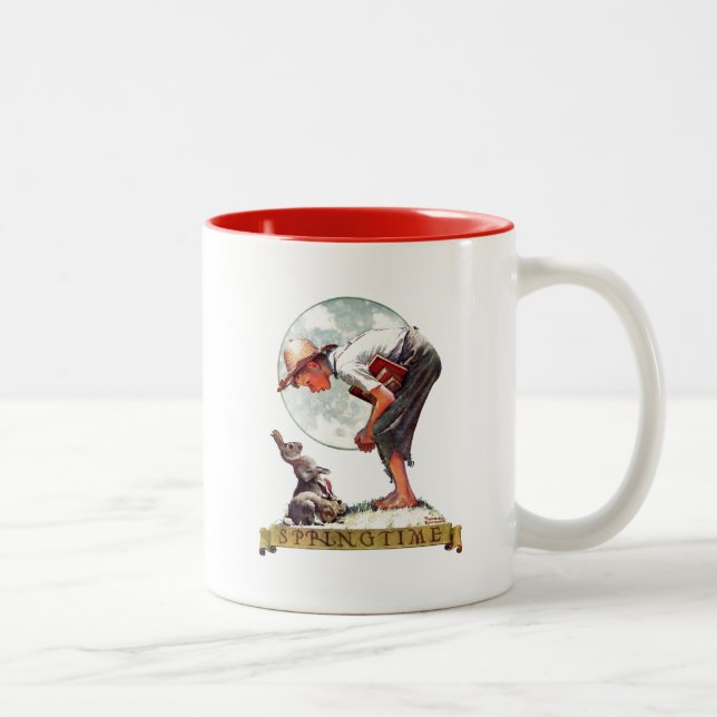 Springtime, 1935 boy with bunny Two-Tone coffee mug (Right)