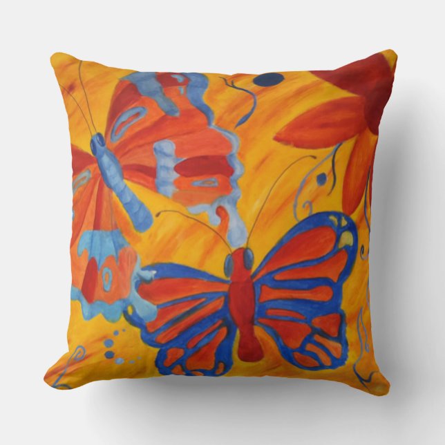 Springtime Abstract Monarch Butterfly Throw Pillow (Front)