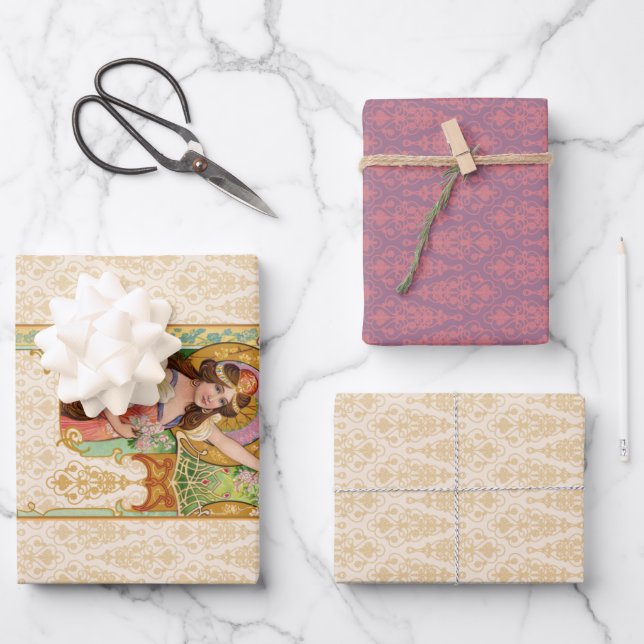 Springtime Art Nouveau Wrapping Paper Sheets (Front)