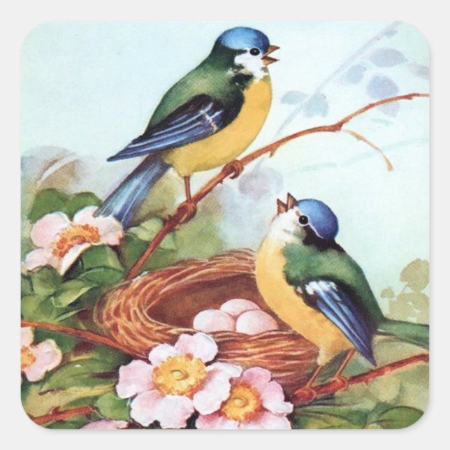 Springtime Bluebirds Nest Sticker (Front)