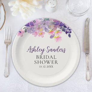 Springtime Bridal Shower with Violet Blooms Paper Plate