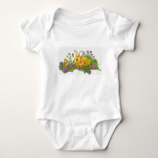 Springtime Bunnies in a Field of Flowers Baby Bodysuit