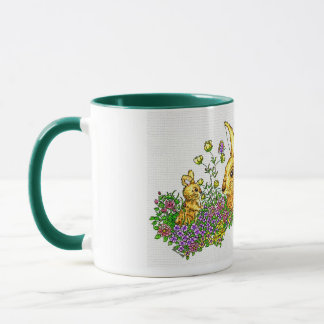 Springtime Bunnies in a Field of Flowers  Mug