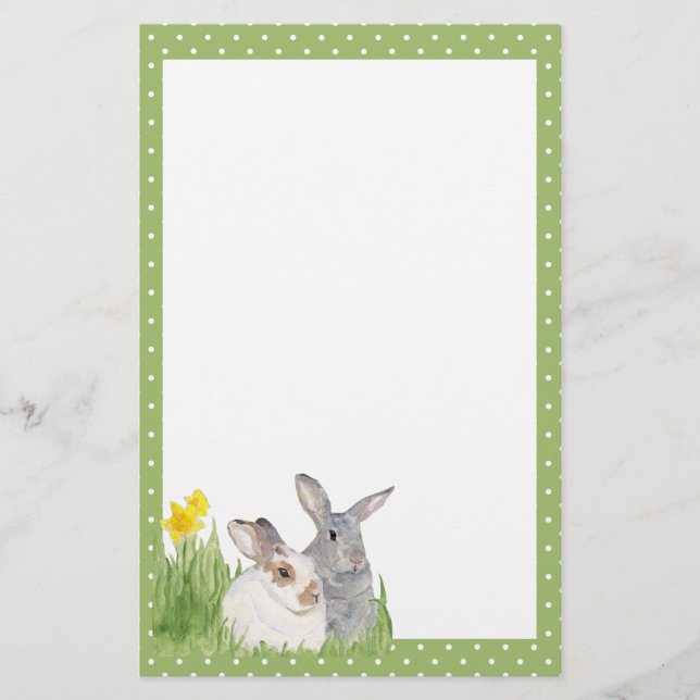 Springtime Bunnies in Flowers Stationery (Front)