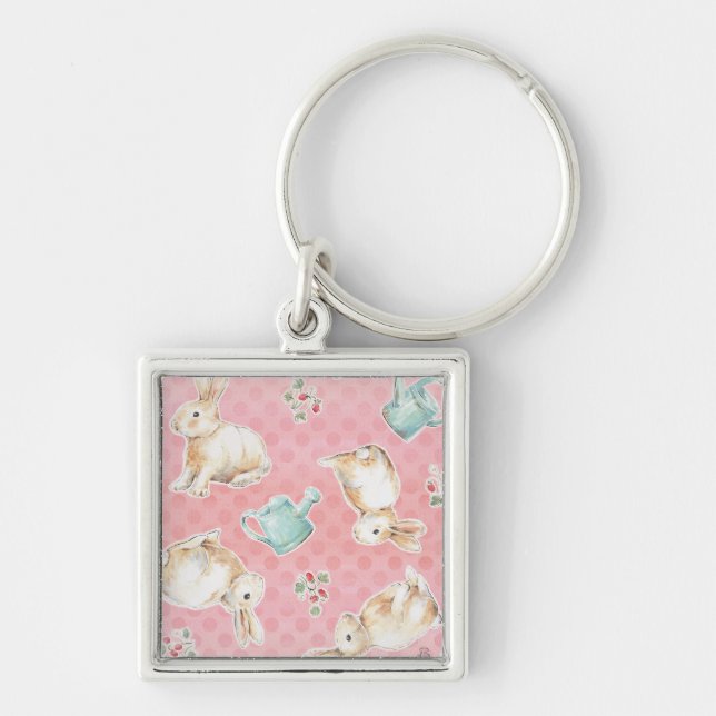 Springtime Bunnies Pattern Key Ring (Front)