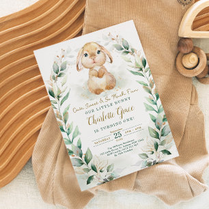 Springtime Bunny Easter Rabbit 1st Birthday Party Invitation