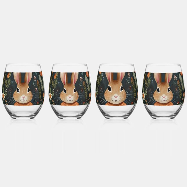 Springtime Bunny Magic Drinkware Set Stemless Wine Glass (Front)