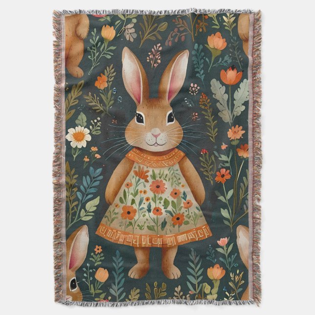 Springtime Bunny Magic  Throw Blanket (Front Vertical)