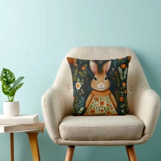 Springtime Bunny Magic Throw Pillow  (Creator Uploaded)
