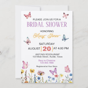 Springtime Butterfly Floral Bridal Shower Invitation