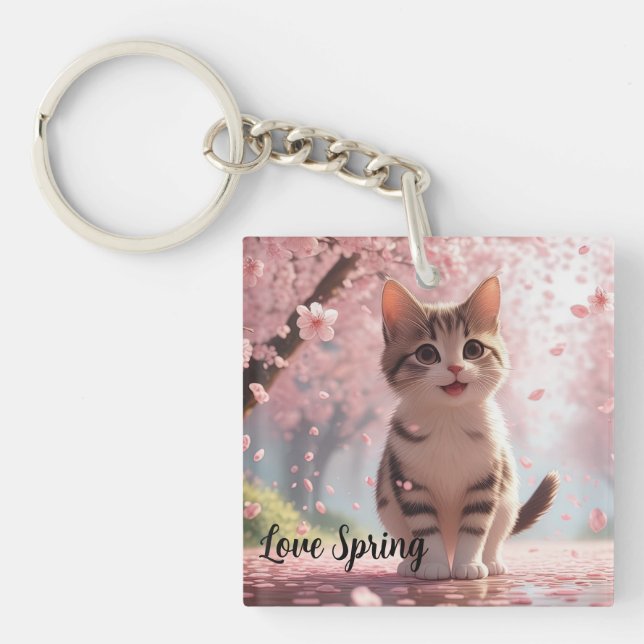 Springtime Cat  Key Ring (Front)