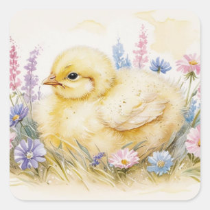 Springtime Chick – Watercolor Wildflower Sticker