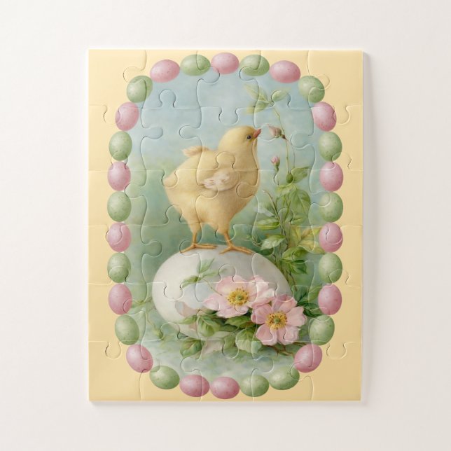 Springtime Chick with Pastel Egg Border Jigsaw Puzzle (Vertical)