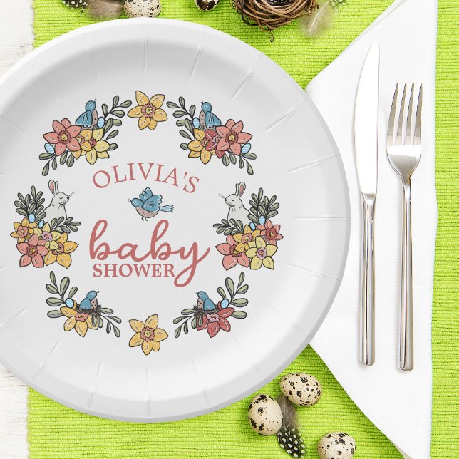 Springtime Easter Wreath Baby Shower Paper Plate (Creator Uploaded)
