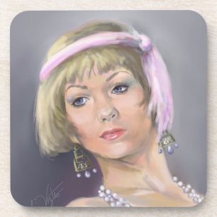 Springtime Flapper Portrait Cork Coaster