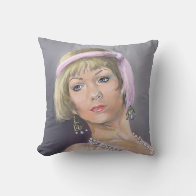 Springtime Flapper Portrait Throw Pillow (Front)