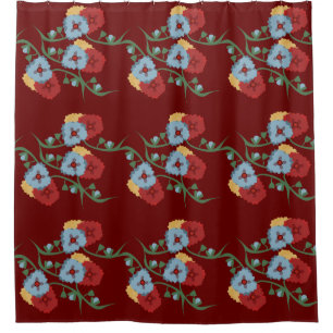 Springtime Floral Botanical Colourful Burgandy Shower Curtain