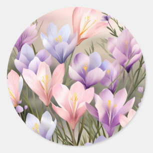 Springtime Floral Crocus Fields Classic Round Sticker