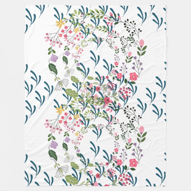 Springtime Floral + Leaf Design Gift  Fleece Blanket (Front)