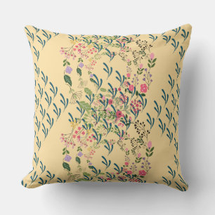 Springtime Floral + Leaf Design Yellow  Cushion