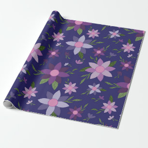 Springtime Floral pattern on Blue background Wrapping Paper