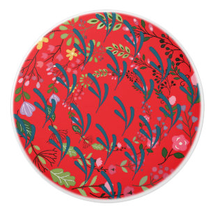 Springtime Floral Ring + Leaf Red Drawer Pull