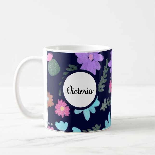 Springtime Florals Mum Name Coffee Mug (Left)