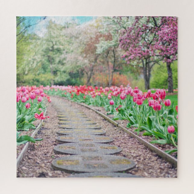 Springtime Flowers Along Stone Walkway Jigsaw Puzzle (Vertical)