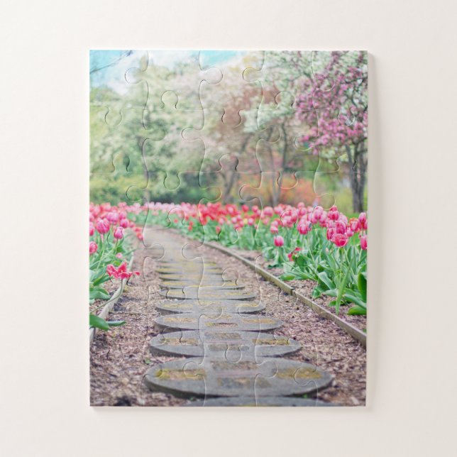 Springtime Flowers Along Stone Walkway Jigsaw Puzzle (Vertical)