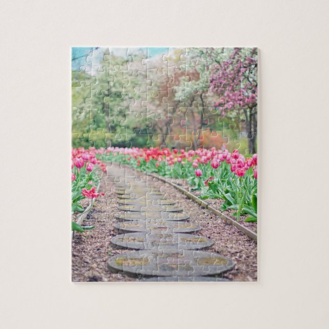 Springtime Flowers Along Stone Walkway Jigsaw Puzzle (Vertical)