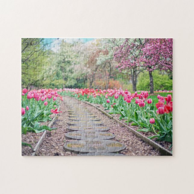 Springtime Flowers Along Stone Walkway Jigsaw Puzzle (Horizontal)
