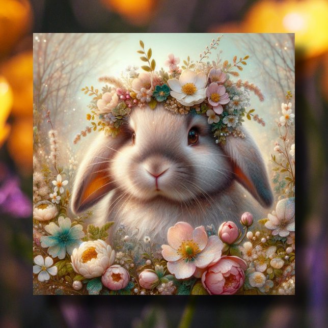 Springtime Flowers Cute Lop Eared Bunny Easter Holiday Card (Creator Uploaded)