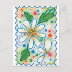 Springtime Flowers Drawing Retro Psychedelic Daisy Postcard