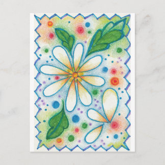 Springtime Flowers Drawing Retro Psychedelic Daisy Postcard